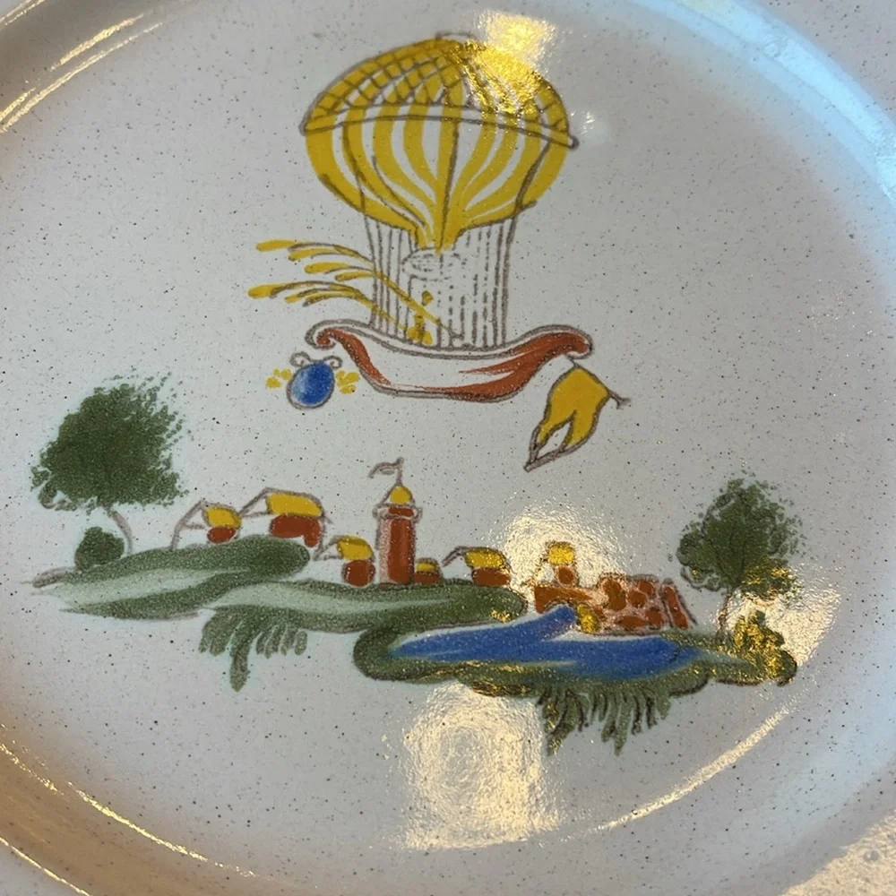 Vintage French hot air balloon plate,  hand painted in France